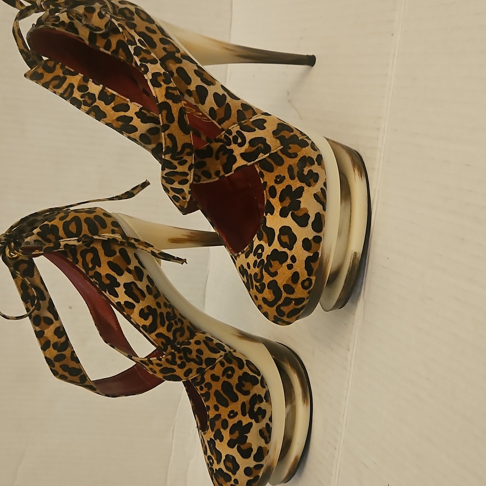 👣PRIVILEGED 😽 Leopard Stilletto Platform "STRIPPER " Heels S 9 - Picture 3 of 8